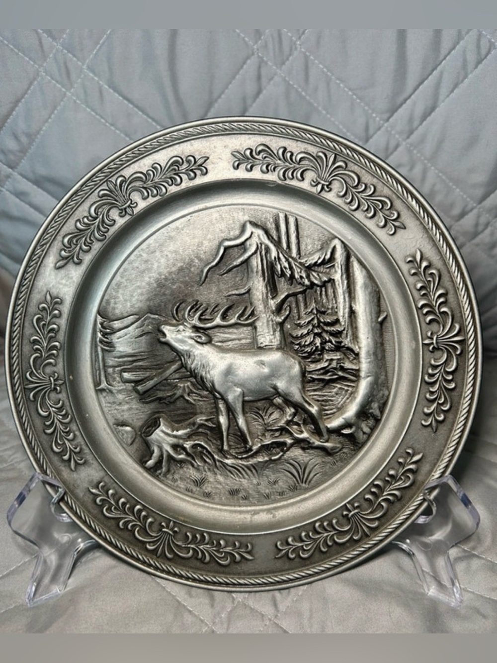 Vintage Germen Pewter Deer Wall Plate